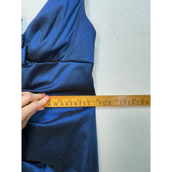 Womens Evening Formal Cocktail Dress Blue Floral Ruched Sleeveless Party Chic - Picture 7 of 11